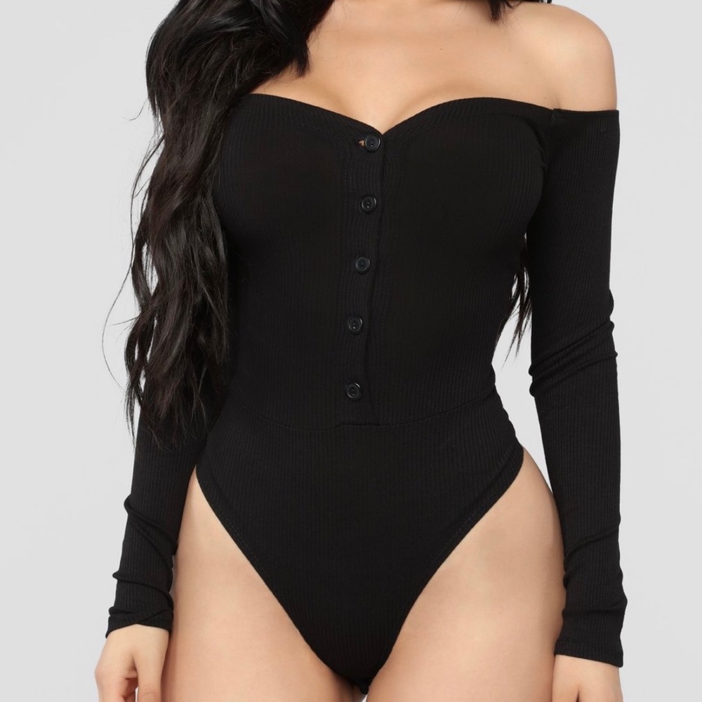 Off the shoulder black body suit